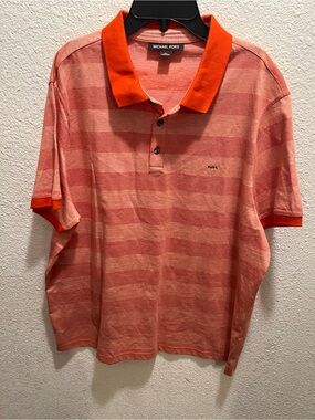Michael Kors Men's Coral and Orange Striped Polo